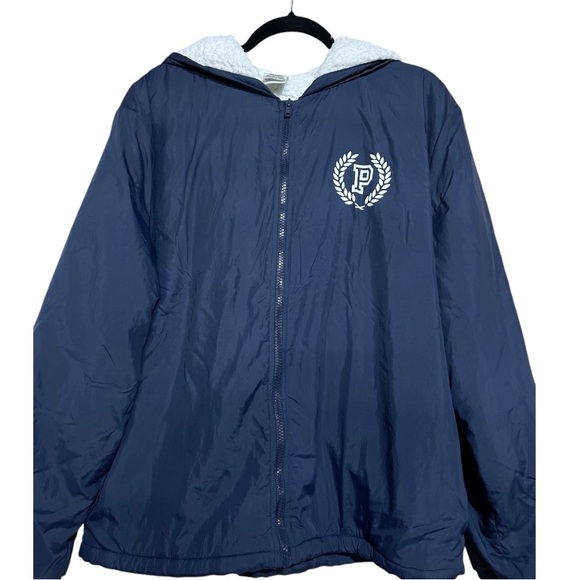 Victoria's Secret Pink Women Sherpa Lined Jacket Full Zip Hoodie SIZE M/L - Picture 2 of 8